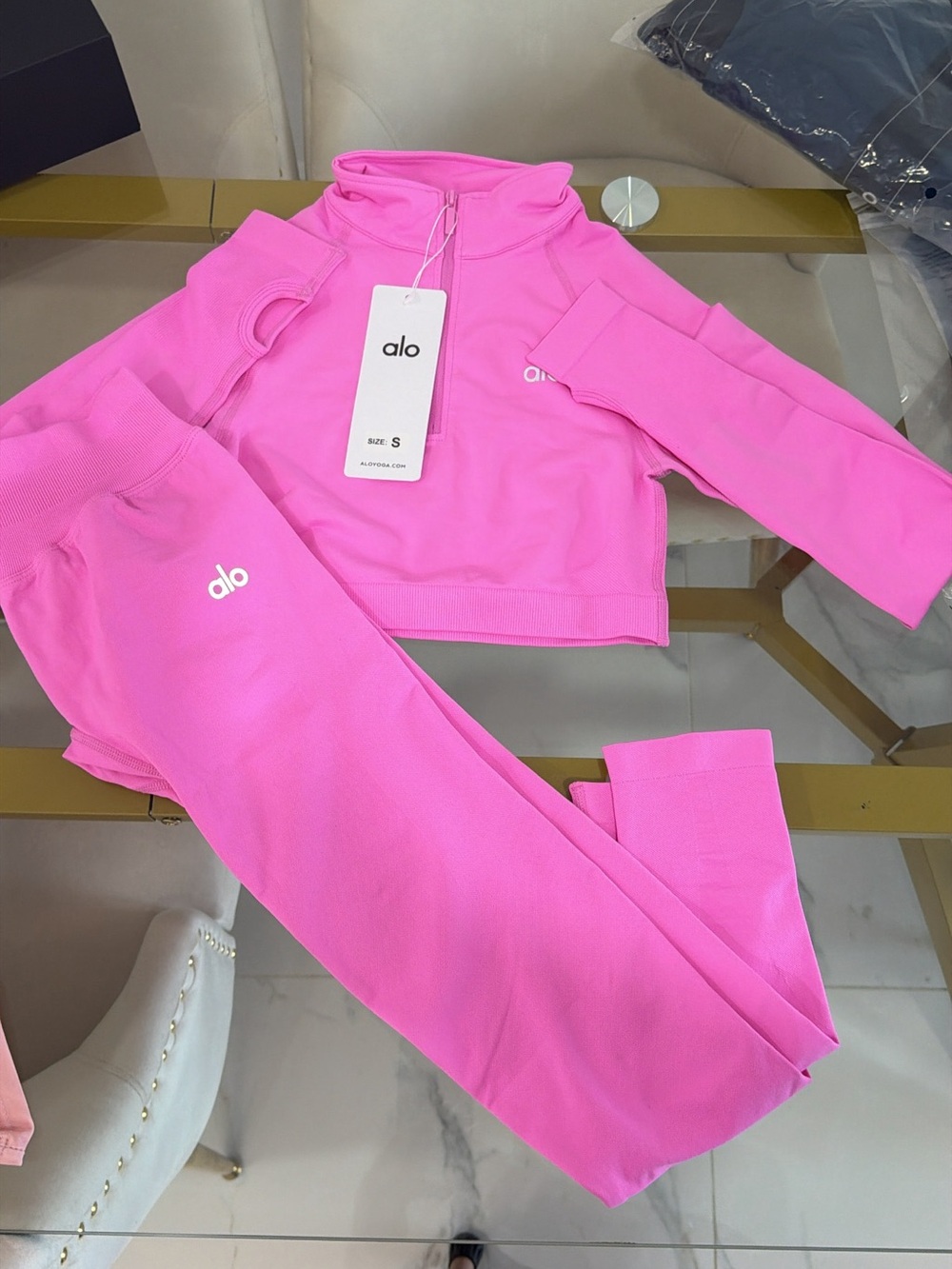 ALO Yoga Hot Pink Crop Quarter-Zip Top & High-Rise Leggings Set